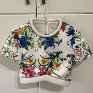 Adorable floral crop top with rose gold zipper rolled neckline small